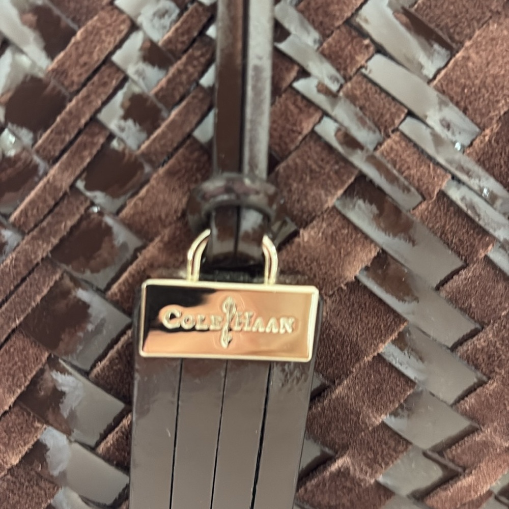 Brown Leather Satchel with Woven Design Cole Haan beuty! Like new beutiful - Picture 5 of 5